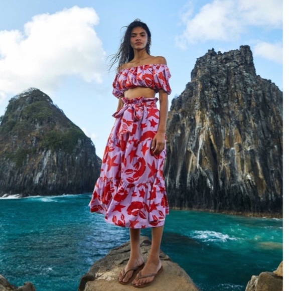 FARM Rio Lobster Sky Crop Top Sz. M - Picture 2 of 7